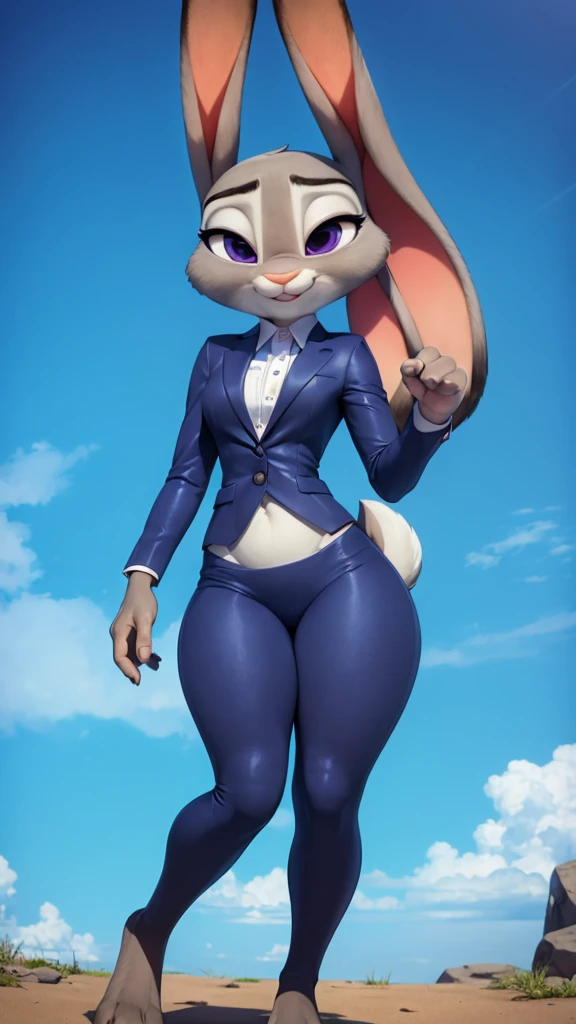 best quality, masterpiece, solo, 1girl,  JudyHopps, skirt suit, (((two-piece suit))), bikini outfit 