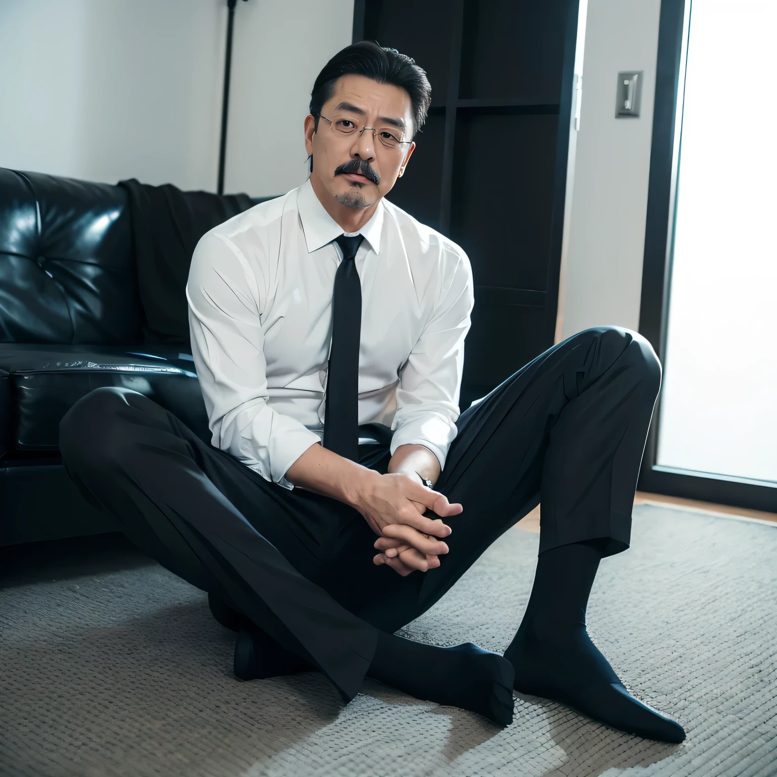 55 years old，Kogoro Mori，uncle，，Convex，in office，Wear black socks，anti-slip leather shoes，beard，toughness，Drooling in the mouth，HD，artwork，Charming and sexy expression pose，full of enjoyment，Very shy，exposed，Spread your legs and straighten them，Wear a suit，Trousers，A large protrusion with masculine characteristics，Wear black socks，The crotch has columnar protrusions，Sole viewing angle，Take off your pants，Sexy lingerie lace，Floor perspective, Ecstasy expression/gender(milky, Translucent mucus in the abdomen and chest)