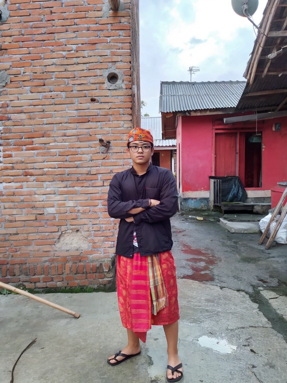 Hyper realistic 18 yo Indonesian man with perfect face and use glasses