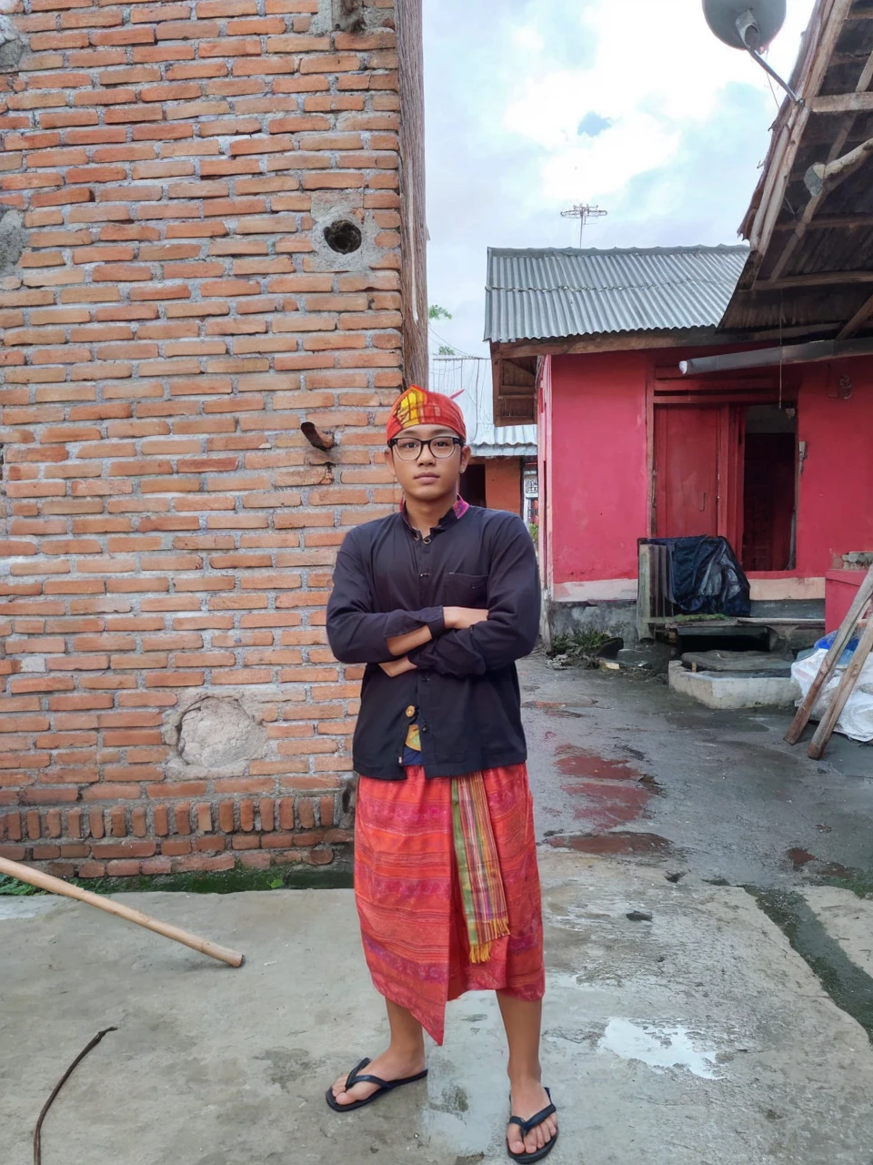 Hyper realistic 18 yo Indonesian man with perfect face and use glasses