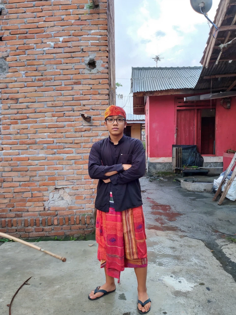 Hyper realistic 18 yo Indonesian man with perfect face and use glasses
