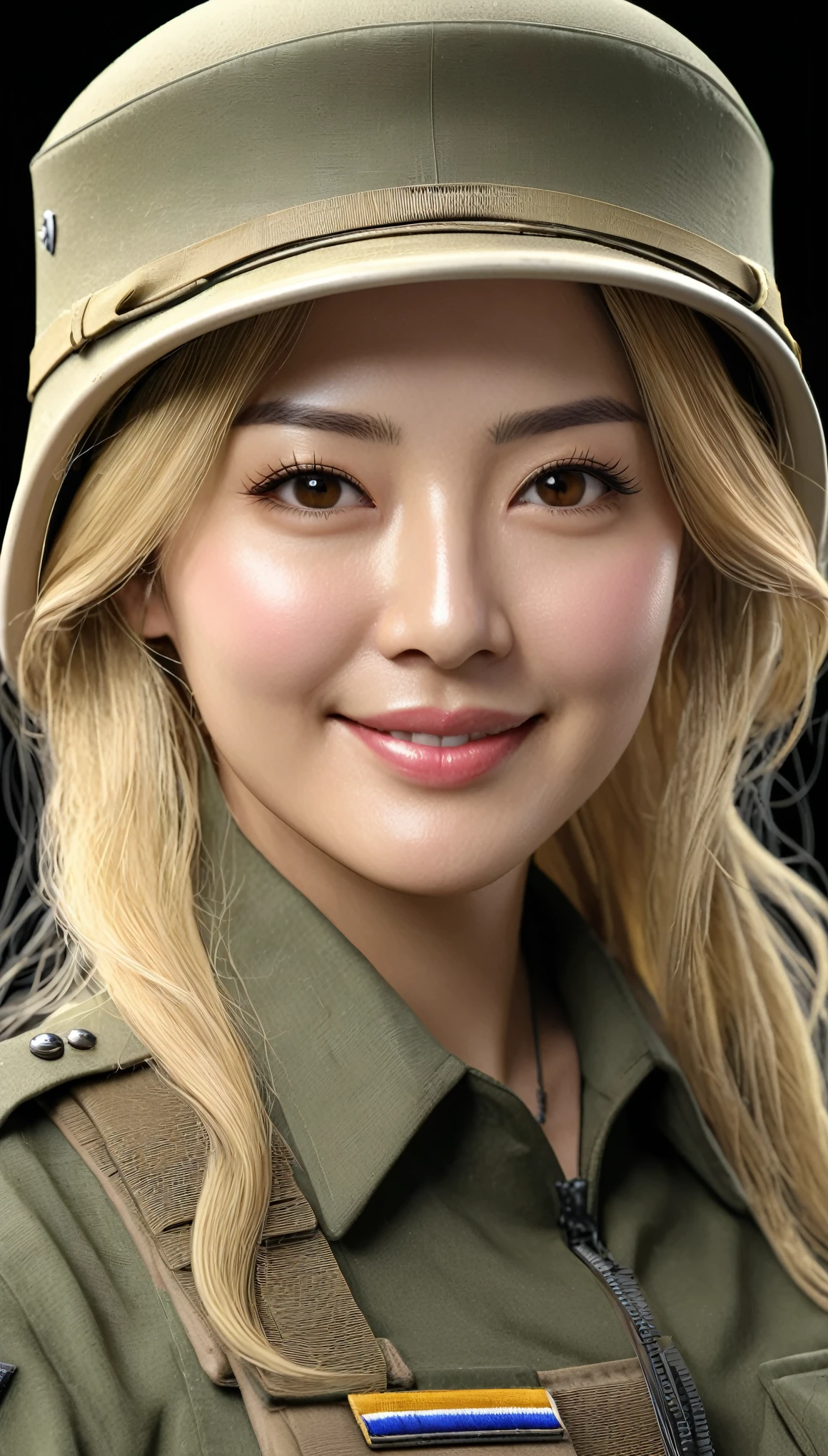 (((Hyper Real)))、(((超未来的な陸軍Female Soldier)))、きれいなFemale Soldier High resolution Realistic (((Blonde mature woman)))、(((Big big boobs)))、Fine skin、超High resolution、Realistic、Plump figure、smile、Middle-aged pretty woman、Beautiful female army soldier 、Beautiful brown eyes、Fluffy long hair、非常に繊細でFine skin、35Old Army soldier woman、(I'm in a huge, very futuristic command center.)、Female Soldier、Big big cleavage、Bright red lips、(Wearing combat uniform)、