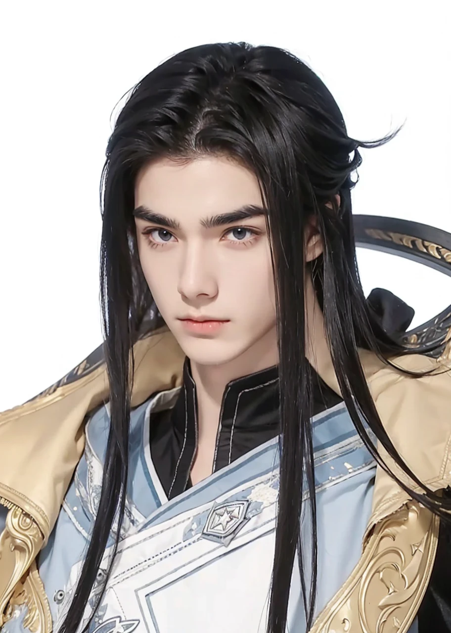 Boys，23 years old，Black long hair，Sword-like eyebrows and star-like eyes，Cold and distant