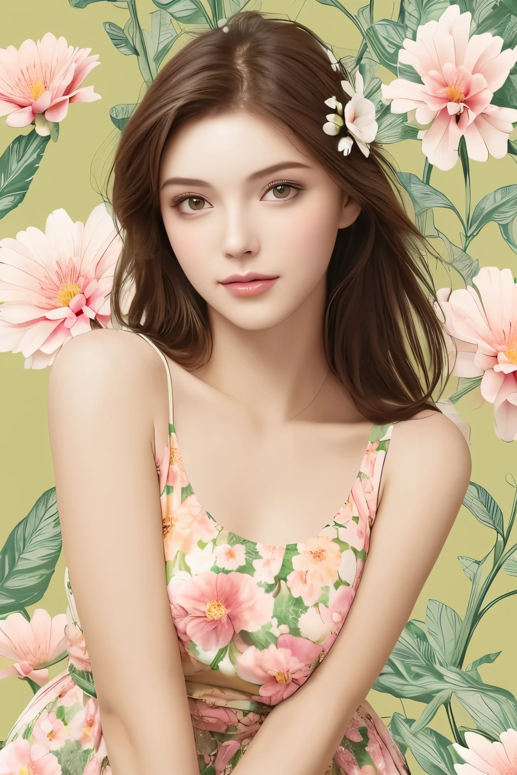 Beautiful woman on beautiful flower background,