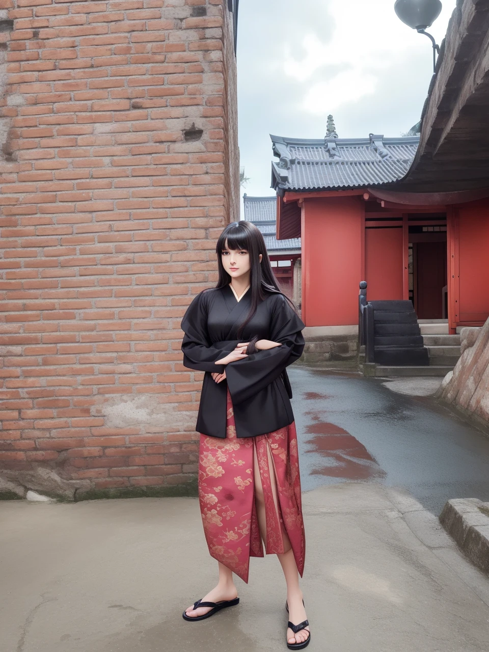 masterpiece, highest quality, realistic, mature woman, cute, 25 years old, closed mouth, portrait, highly detailed face, warm, (dark purple eyes), ((black long hair)), ((Bangs)), [thin eyebrows], Dark palace, ((elegant dark black dress)), Light makeup, soft smile, ear blush, light blush, short eyelashes, 4K, ((Japanese))