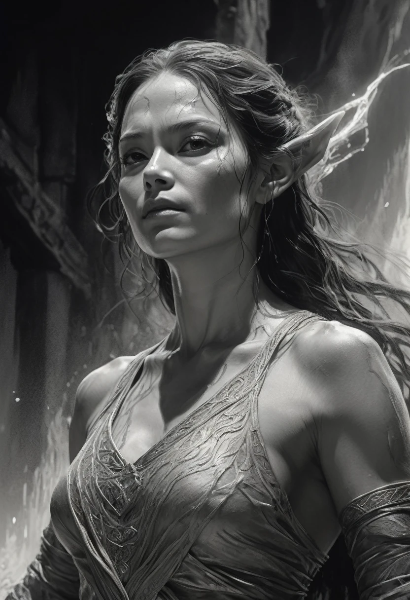 stunning black and white graphite sketch of Ghân-buri-Ghân, close-up shot, from The Lord Of The Rings trilogy, in dynamic pose, by Anna Razumovskay, (by Alyssa Monks:1.1), by Joseph Lorusso, by Lilia Alvarado, beautiful lighting, sharp focus, 8k, high res, (pores:0.1), (sweaty:0.8), Masterpiece, Nikon Z9, Award - winning photograph, --ar 16:9 --style raw --stylize 750 --niji 6, perfect composition, beautiful detailed intricate insanely detailed octane render trending on artstation, 8 k artistic photography, photorealistic concept art, soft natural volumetric cinematic perfect, wide angle view 