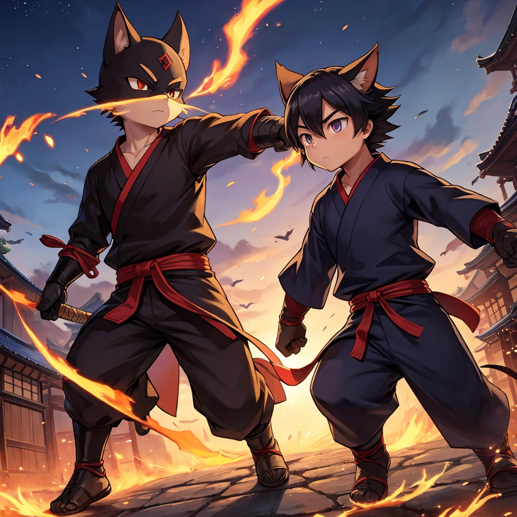 Shinzo, or animated ninja, He was a master of shadows, Known for his agility and incredible abilities. Dressed in black from head to toe, he moved silently through the streets of the ancient Japanese city, always looking for new missions. With your faithful companion, the little crow Kuro, Shinzo uncovered secrets and spied on enemies. He was skilled in the use of shurikens, swords and hand-to-hand combat techniques, always ready to defend your village. In addition to his strength and dexterity, Shinzo possessed a great sense of honor and justice. during daytime, he mingled with the villagers, discreetly helping those in need. at night, he became a living legend, facing samurai and other rival ninjas with courage and strategy. His adventures were full of mysteries and dangers, but Shinzo always prevailed, guided by the spirit of the ancestors and their unshakable determination. Each mission completed strengthens your reputation, making him a figure of admiration and respect among ninjas throughout Japan.