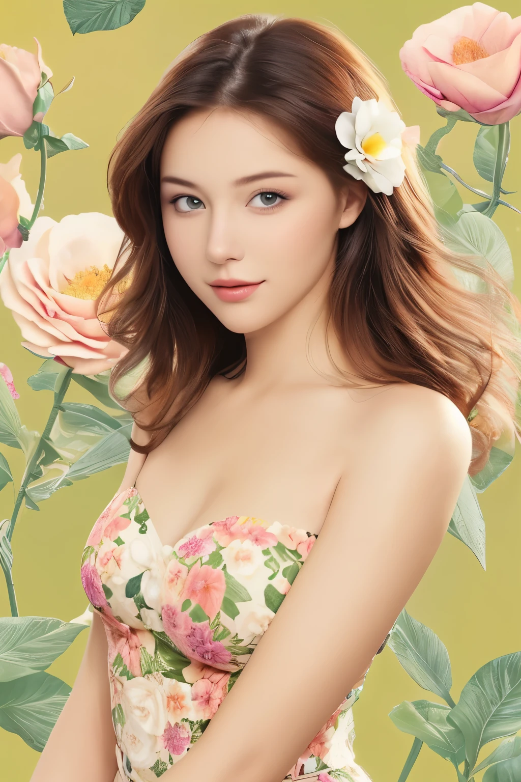 Beautiful woman on beautiful flower background,
