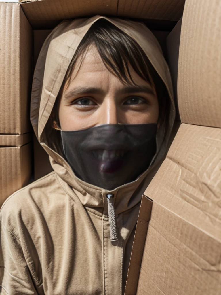 Homeless Dirty Face Clothes made from cardboard