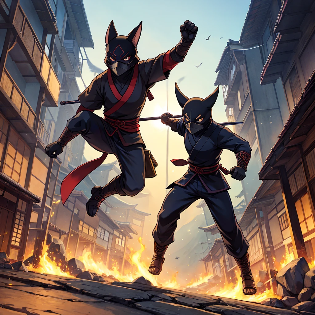 Shinzo, or animated ninja, He was a master of shadows, Known for his agility and incredible abilities. Dressed in black from head to toe, he moved silently through the streets of the ancient Japanese city, always looking for new missions. With your faithful companion, the little crow Kuro, Shinzo uncovered secrets and spied on enemies. He was skilled in the use of shurikens, swords and hand-to-hand combat techniques, always ready to defend your village. In addition to his strength and dexterity, Shinzo possessed a great sense of honor and justice. during daytime, he mingled with the villagers, discreetly helping those in need. at night, he became a living legend, facing samurai and other rival ninjas with courage and strategy. His adventures were full of mysteries and dangers, but Shinzo always prevailed, guided by the spirit of the ancestors and their unshakable determination. Each mission completed strengthens your reputation, making him a figure of admiration and respect among ninjas throughout Japan.