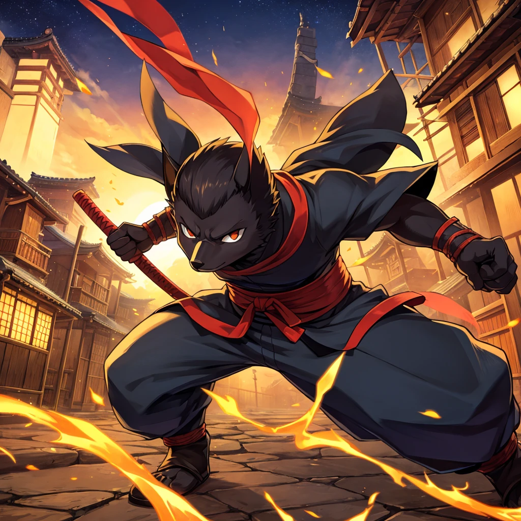 Shinzo, or animated ninja, He was a master of shadows, Known for his agility and incredible abilities. Dressed in black from head to toe, he moved silently through the streets of the ancient Japanese city, always looking for new missions. With your faithful companion, the little crow Kuro, Shinzo uncovered secrets and spied on enemies. He was skilled in the use of shurikens, swords and hand-to-hand combat techniques, always ready to defend your village. In addition to his strength and dexterity, Shinzo possessed a great sense of honor and justice. during daytime, he mingled with the villagers, discreetly helping those in need. at night, he became a living legend, facing samurai and other rival ninjas with courage and strategy. His adventures were full of mysteries and dangers, but Shinzo always prevailed, guided by the spirit of the ancestors and their unshakable determination. Each mission completed strengthens your reputation, making him a figure of admiration and respect among ninjas throughout Japan.