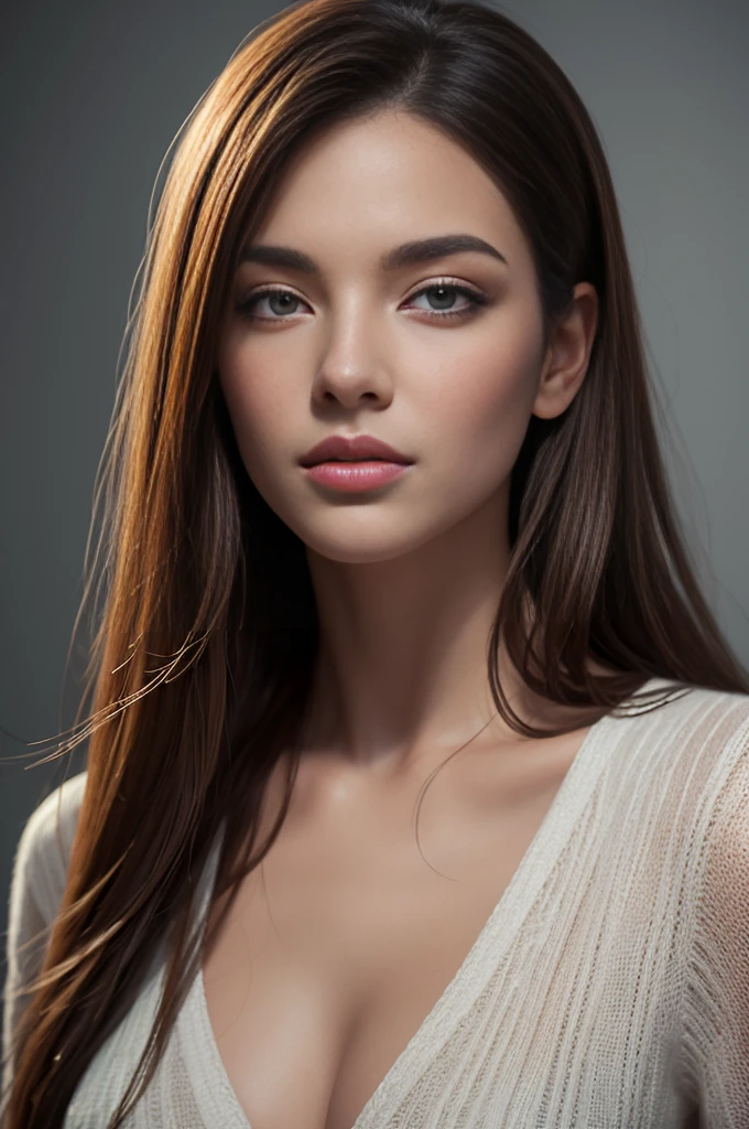 (avert your eyes:1.2), Realistic digital painting of a woman&#39;s portrait, shy, Cute Smile, blue eyes, Braid, bangs, (soft blonde hair:1.3), (Highly detailed skin:1.2), Mystical style, Global Illumination, sweater,Tiny Bikini
