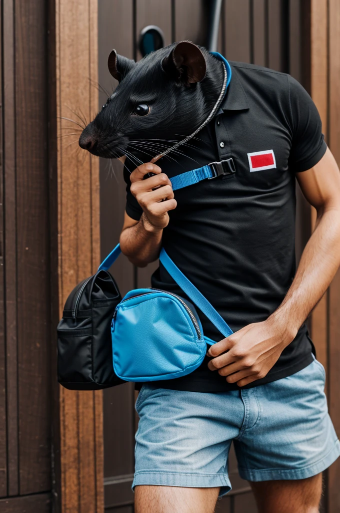 animated image of black rodent with Peru polo shirt and blue fanny pack