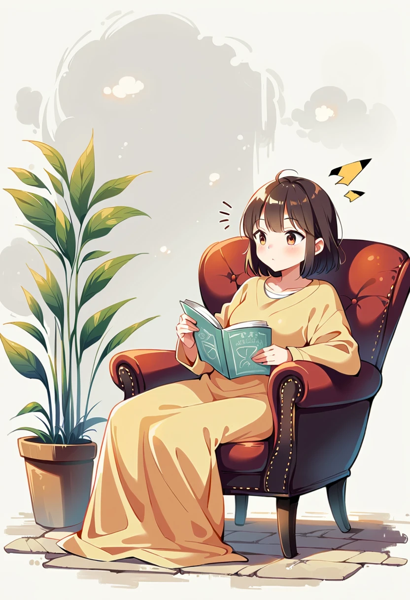 illustration of Pikachu relaxing in a cozy chair while reading a book. Pikachu should be sitting comfortably with a book open on its lap. Include a warm, inviting background with a small table holding a cup of tea and a soft blanket draped over the chair. The atmosphere should be peaceful and cozy.
