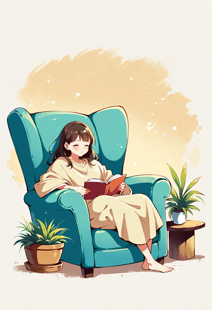 illustration of Pikachu relaxing in a cozy chair while reading a book. Pikachu should be sitting comfortably with a book open on its lap. Include a warm, inviting background with a small table holding a cup of tea and a soft blanket draped over the chair. The atmosphere should be peaceful and cozy.