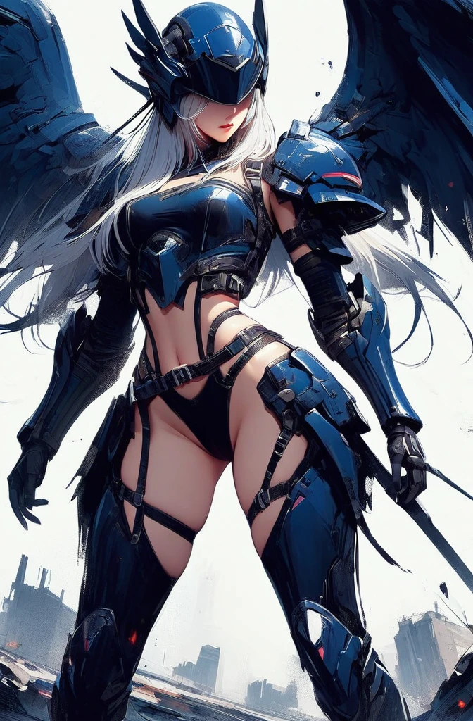 masterpiece，best quality，Mecha girl standing posture，Background is ruins