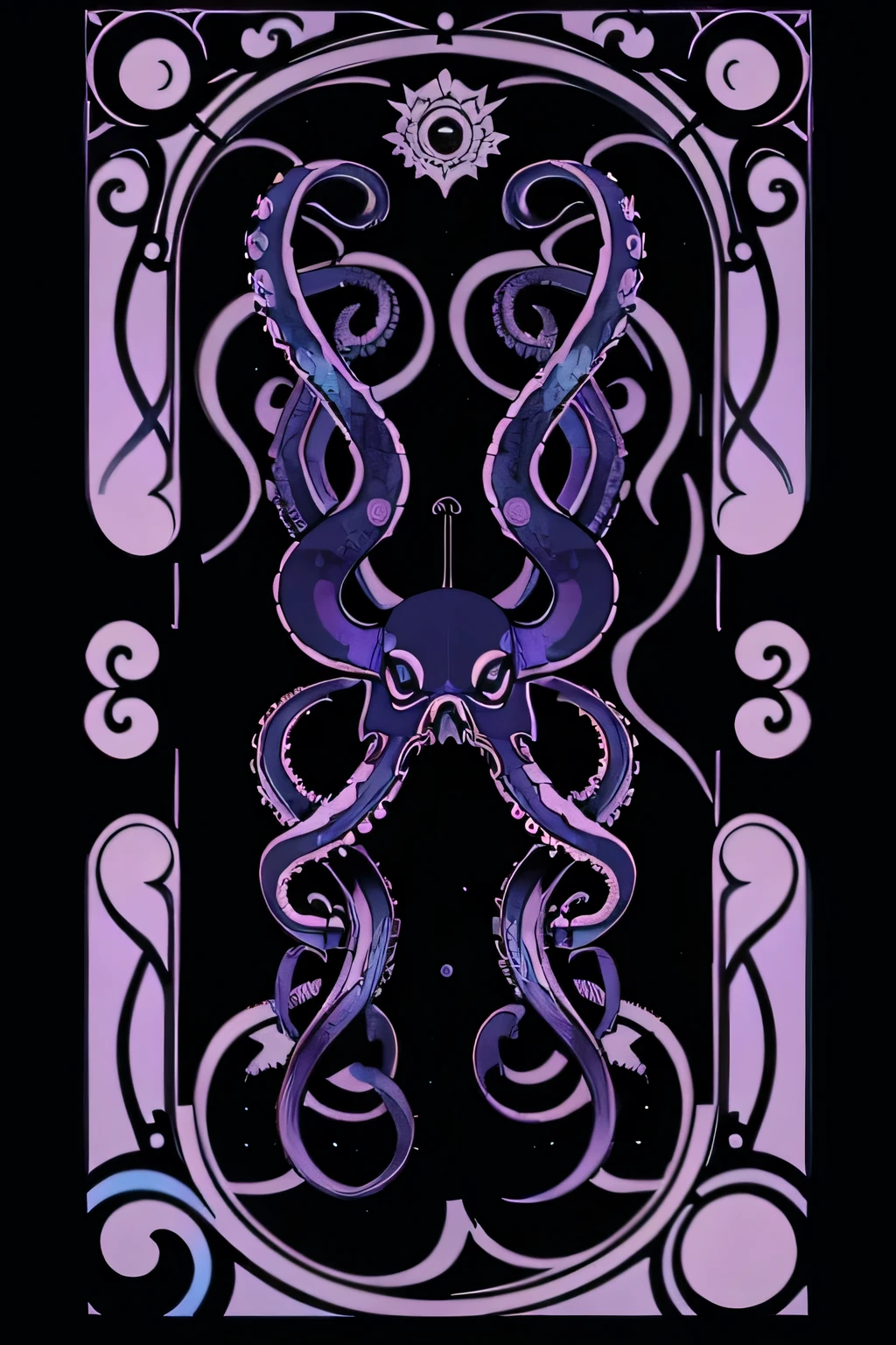 octopus Tentáculos are purple and blue with black dots on them, arte vectorial por Tom Wänerstrand, contraventana, Art Nouveau, twisted Tentáculos, Tentáculos around, ornate Tentáculos growing around, many Tentáculos, octopus Tentáculos, Tentáculo motifs, many suckered Tentáculos. híbrido, Tentáculos, Tentáculo, Tentáculo monster