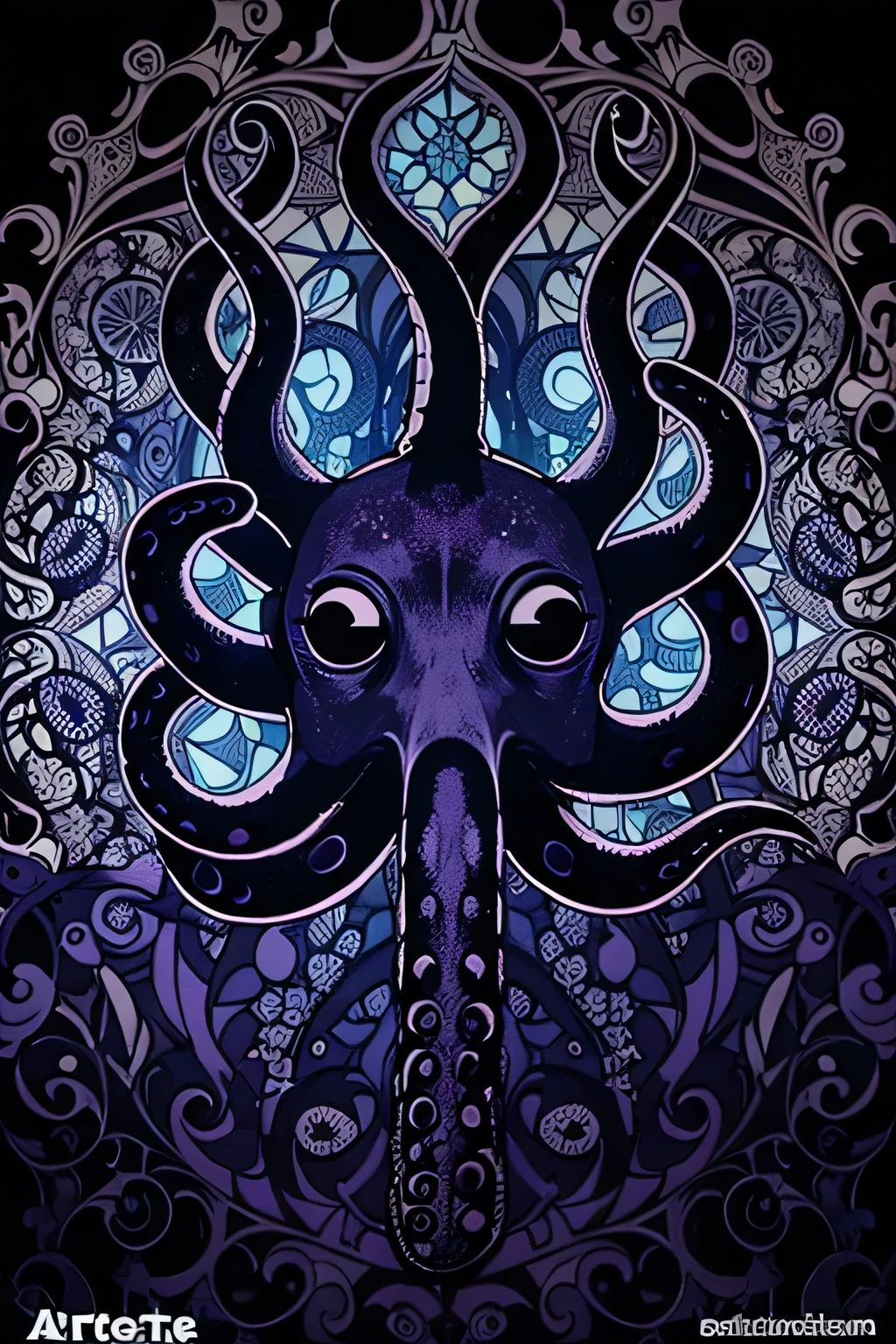 octopus Tentáculos are purple and blue with black dots on them, arte vectorial por Tom Wänerstrand, contraventana, Art Nouveau, twisted Tentáculos, Tentáculos around, ornate Tentáculos growing around, many Tentáculos, octopus Tentáculos, Tentáculo motifs, many suckered Tentáculos. híbrido, Tentáculos, Tentáculo, Tentáculo monster