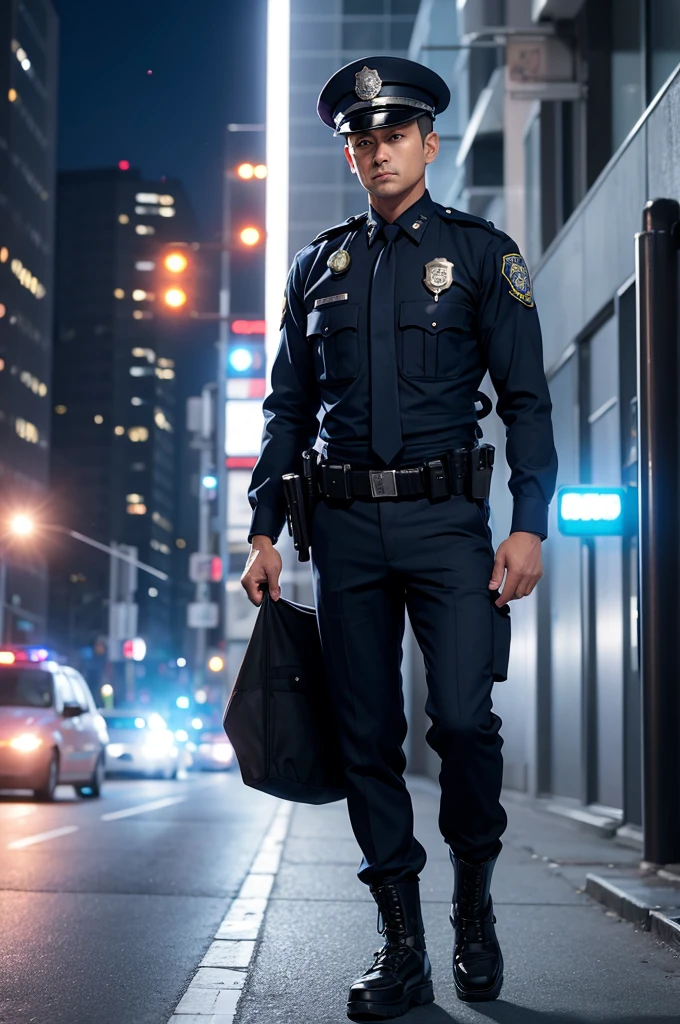 Create an image of a police officer from the future anime