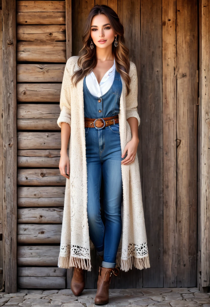 Beautiful woman, beautiful style ,Rustic style, full length , accessories 