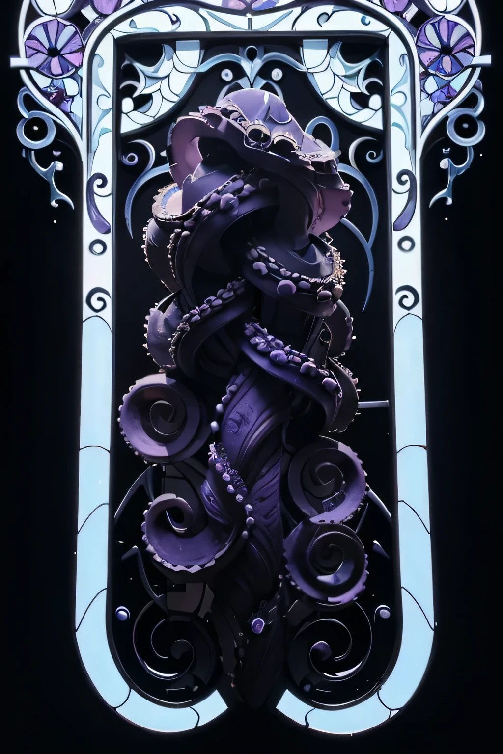 octopus Tentáculos are purple and blue with black dots on them, arte vectorial por Tom Wänerstrand, contraventana, Art Nouveau, twisted Tentáculos, Tentáculos around, ornate Tentáculos growing around, many Tentáculos, octopus Tentáculos, Tentáculo motifs, many suckered Tentáculos. híbrido, Tentáculos, Tentáculo, Tentáculo monster