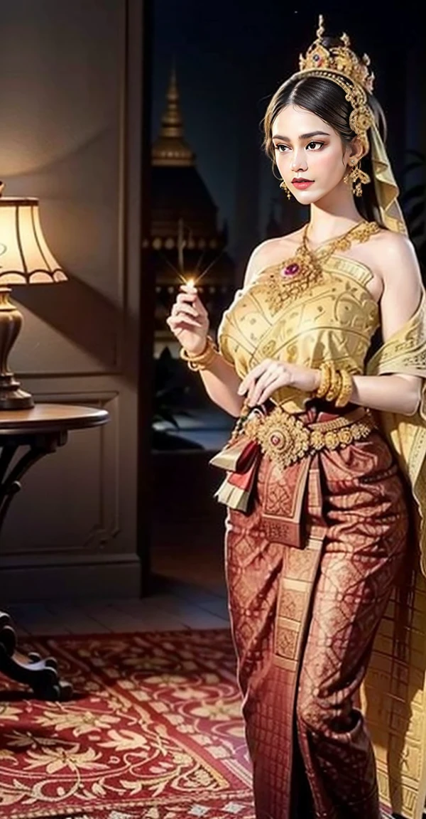Group of 5 princesses,(5 young women,many young women), (in the bedroom), Various hair styles, harem, Wear a strapless Thai dress...,(shiny armor, Beautiful crowns and jewelry,Patterned crystal jewelry) at night, detailed face, big breasts,Breast curtain, short skirt, mule, Sleeveless , Show your armpits, at night, starry at night,(large areolae:1.4,pink,The nipples are clearly visible.....),Lift the skirt,pee,peeing