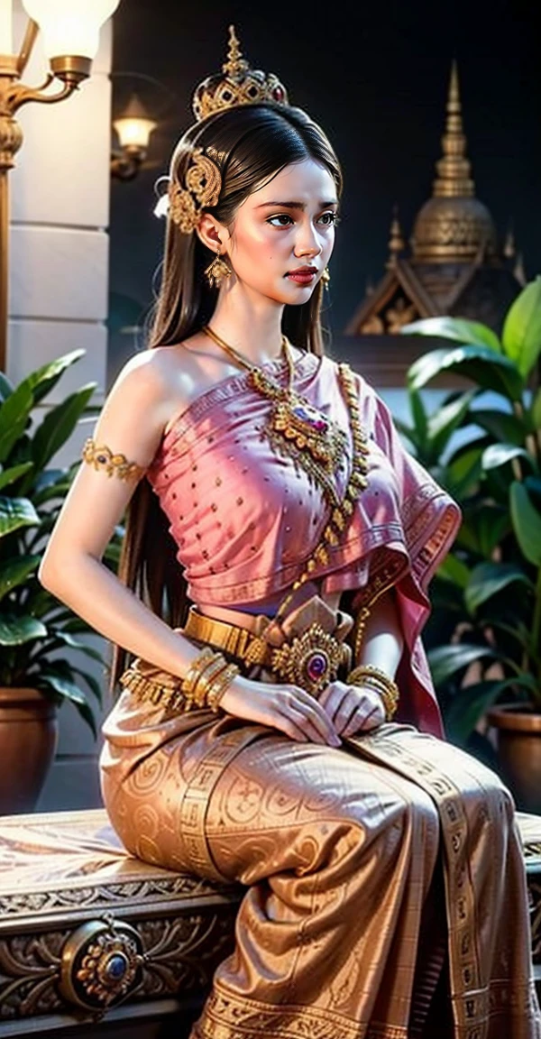 Group of 5 princesses,(5 young women,many young women), (in the bedroom), Various hair styles, harem, Wear a strapless Thai dress...,(shiny armor, Beautiful crowns and jewelry,Patterned crystal jewelry) at night, detailed face, big breasts,Breast curtain, short skirt, mule, Sleeveless , Show your armpits, at night, starry at night,(large areolae:1.4,pink,The nipples are clearly visible.....),Lift the skirt,pee,peeing