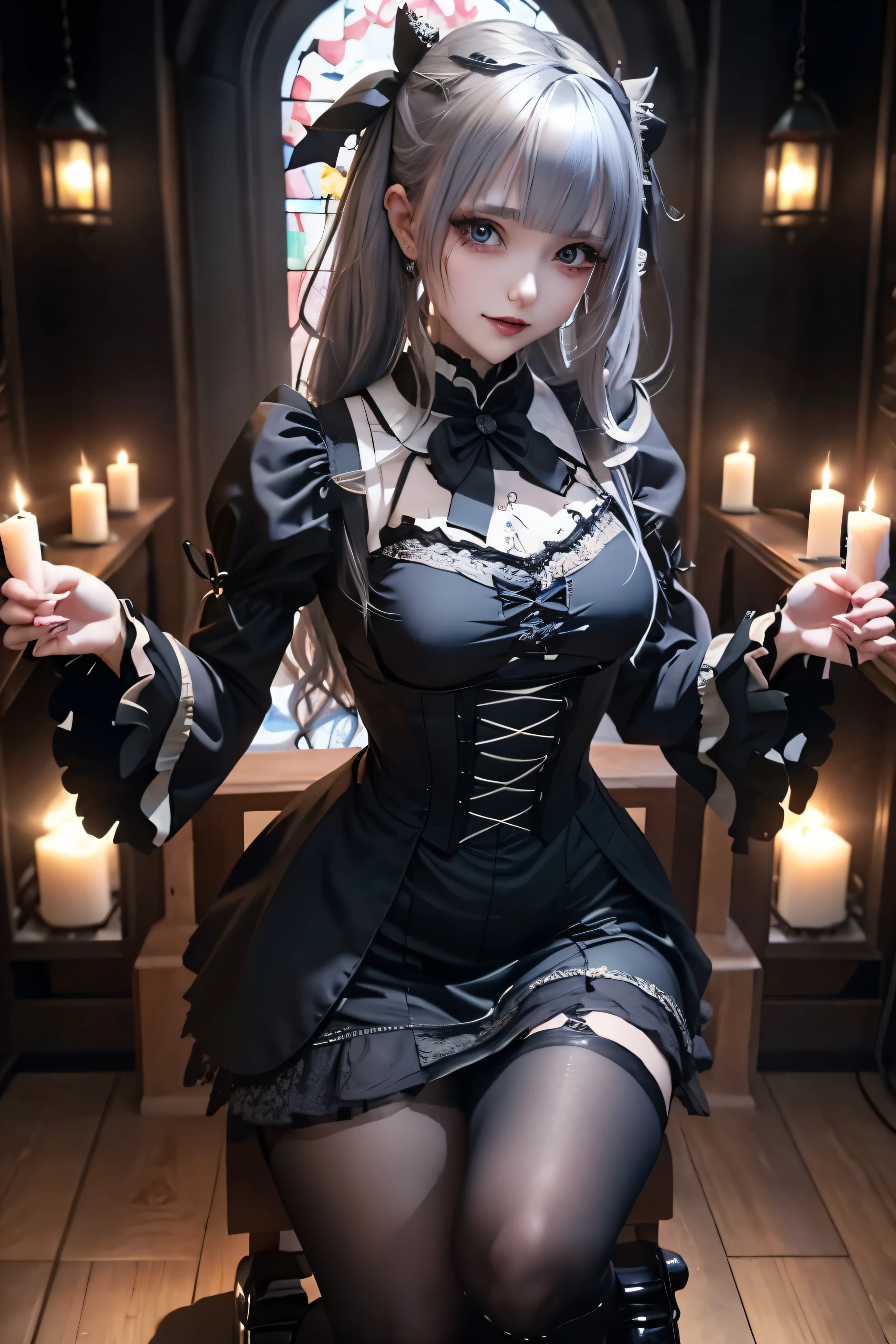 Hard Dark Gothic Makeup、Black dark eyeshadow、sad、Good skin radiance、Dark Gothicメイク、Dark smile、palace、The beauty of fragrance、24-years-old、Expression of intense sexual pleasure、Embarrassed look、Dark Gothic、Highest quality、Expression of sexual pleasure amid suffering、Drunk face、紫のMaid clotheysterious、Noble、The face of someone holding it in the toilet、sexy、Loving smile、Twin tail hair、Right blue eye, Left eye is red、Super tempting pose、Platform Heel Shoes、Heavy makeup、Gothic ta clothes、Silver Hair、Long Hair Straight Hair、Cute Gothic Loliress、Beautiful Face、elegant features、Attractive face、Stained glass is the background、Chest glistening with sweat、The room is dark、goth long dress、Bell Sleeves、Wizard Sleeve、Decadent look、Sexually excited expression、Glossy thighs wet with water、Thighs that are wet and shiny with oil、Background of a room full of roses、sad expression、Rose Maiden、The embroidery is pink、The dress has pink embroidery.、Thigh-high socks、Knee-high socks、Gentle expression、Dark black eyeshadow、Stained glass and rose background、thighs are a little thin、Female Duo、Female couple、dark church background、Stained glass、Black metal world、Dark Castle、Dark Room、Slender body、gothic long dress、Victorian dress、Her thighs are shining with sweat、My body is wet and shiny、Lots of glitter on the thighs、sweating、My thighs are sticky from sweating、Sweat glistening on my thighs, The whole body is sweaty and shiny、I sweated a lot.、My thighs are sweaty、My thighs are wet、My thighs are shining with sweat、A lot of sweat glistening all over the body、Small breasts、upright、Are standing、Hold the wine in your right hand、Hold the lantern in your left hand、pantyhose、Dynamic Angle、Looking down on opponent、
