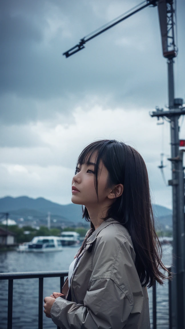 ((crane))、Rainy Sky、((1girl)),