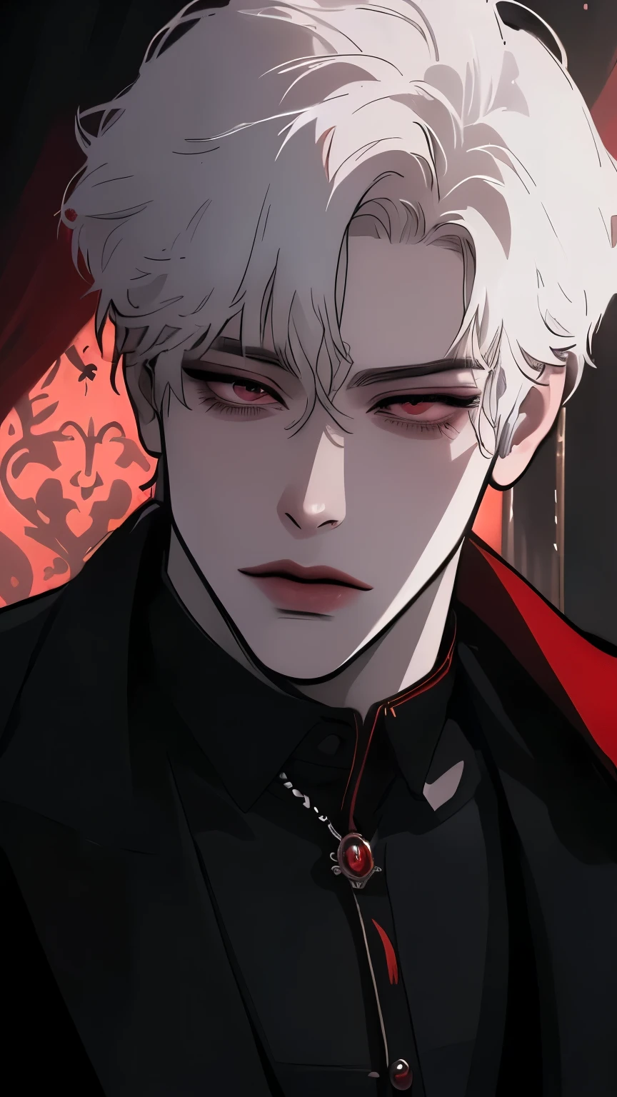 a man in a red mask, anime man in a suit in a ballroom, people are dancing in the background, nobles, attractive boy with red eyes while squinting, white hair, masquerade, 1 man, formal suit, ballroom, dancing crowd, nobles, beautiful detailed eyes, red eyes, squinting, white hair, (best quality,4k,8k,highres,masterpiece:1.2),ultra-detailed,(realistic,photorealistic,photo-realistic:1.37),vibrant colors,dramatic lighting,intricate details,elegant,refined,aristocratic,cinematic