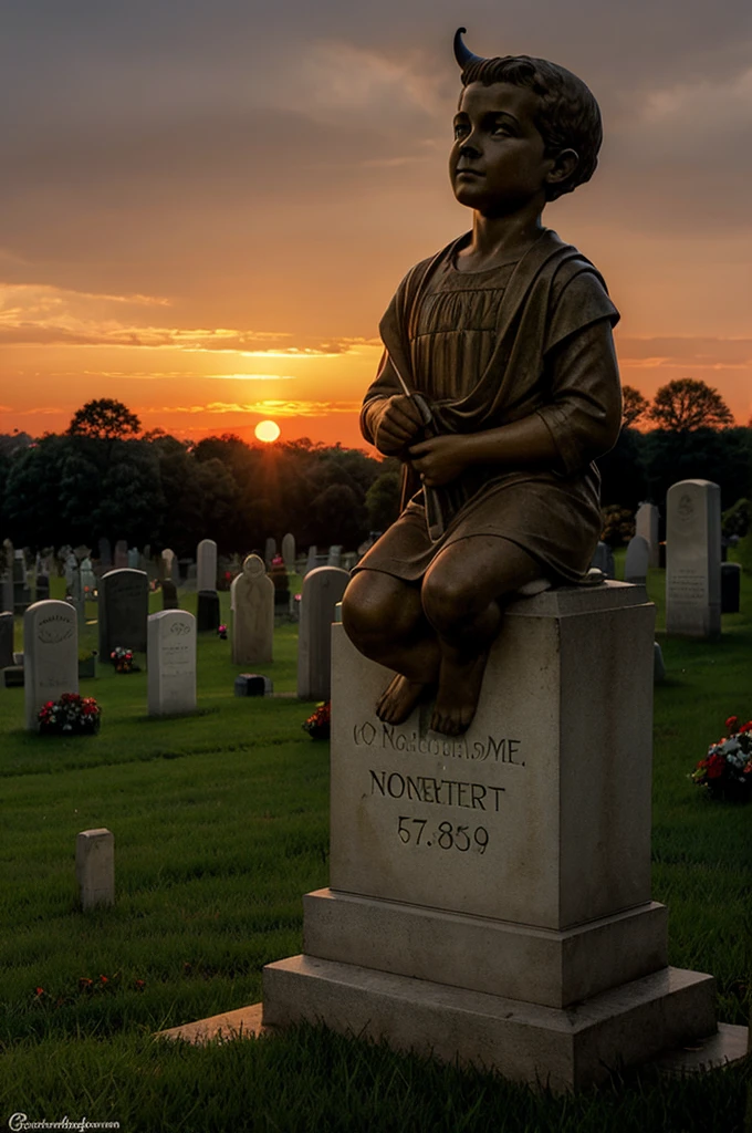 Cemetery, Norman Rockwell, Sunset, Demon