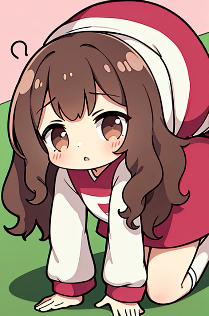 18 year old girl, large eyes, big eyelashes, thin eyebrows, half full cheeks, thick lips, curly brown hair, Brazilian long-sleeved football shirt with number 10, showing the ass, pink panties, long white socks, in pose on all fours