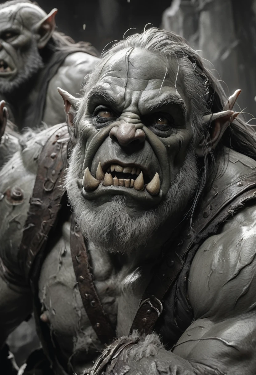 stunning black and white graphite sketch of Orcs, close-up shot, from The Lord Of The Rings trilogy, in dynamic pose, by Anna Razumovskay, (by Alyssa Monks:1.1), by Joseph Lorusso, by Lilia Alvarado, beautiful lighting, sharp focus, 8k, high res, (pores:0.1), (sweaty:0.8), Masterpiece, Nikon Z9, Award - winning photograph, --ar 16:9 --style raw --stylize 750 --niji 6, perfect composition, beautiful detailed intricate insanely detailed octane render trending on artstation, 8 k artistic photography, photorealistic concept art, soft natural volumetric cinematic perfect, wide angle view