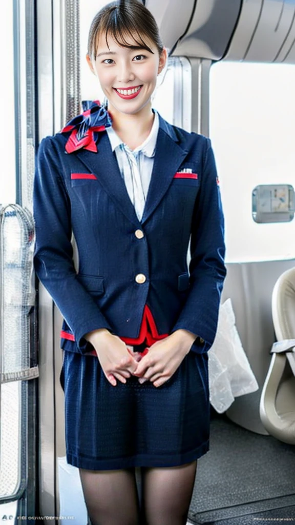 High resolution、high resolution、In 8K、Real Live Action、Tabletop、Clear photos、Detailed Panty Pattern、Sparkling eyes、White lace panties、Small panties、Lips shining with lip gloss、Beautiful woman、Airline Uniforms、Pull up your skirt yourself、Panty Focus、Stewardess Uniform、Detailed Panty Pattern、navy jacket and skirt、Red belt