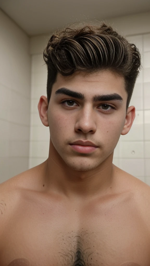 Attractive handsome boy with thick eyebrows curly hair haircut fading the sides thick eyebrows