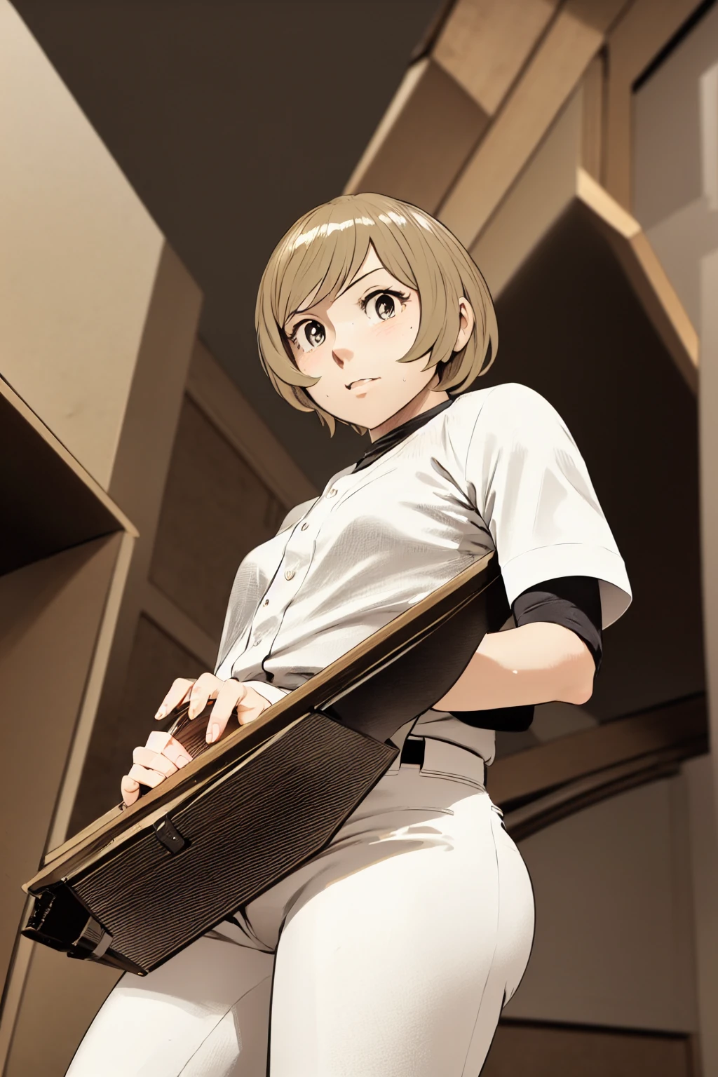 、(masterpiece、Highest quality)、Highest quality, Ultra-high resolution, (((masterpiece))), alone, Sweat、Big eyes,View Audience,
blonde,(short hair:1.2),
(Baseball uniforms:1.2), (Highest quality:1.3),One Girl,