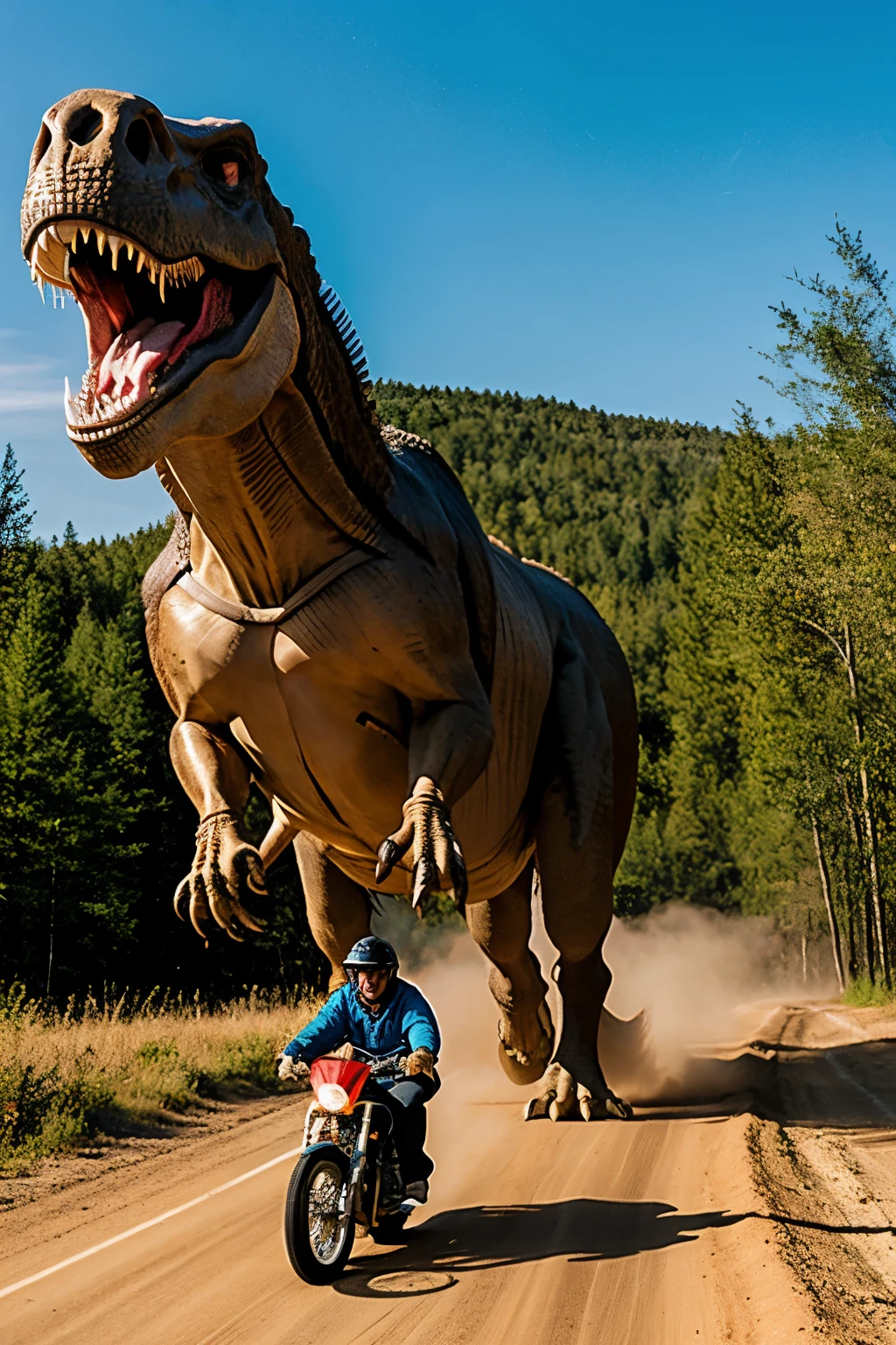 man riding on t-rex