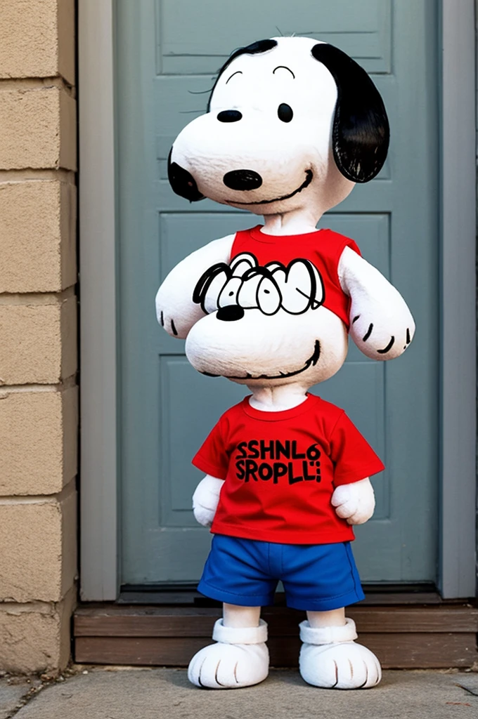 Make an image with Snoopy with a shirt that says Danilo
