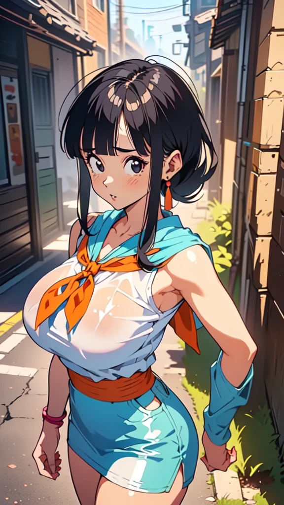 (ultra realistic,32k,RAW photo:1.1),(high detailed skin:1.1), 8k uhd, dslr, high quality, film grain, (makeup, mascara:1.1),(Videl dragon ball :1.4), lips,(thick\lips\), ,(Cyberpunk ruined dungeon ruins alley background :1.4 ), (miniskirt white :1.4), (medias blancas brillantes/pantys:1.4),(japanese white kimono :1.4),
(shiny glossy translucent clothing:1.4 ), dragon ball, bbchichi, single hair bun, hair bun, (blunt bangs:1.4) , sidelocks, black eyes, earrings,( orange neckerchief:1.4) , orange scarf, purple dress, sleeveless, bracelet, huge breast,
(looking at viewer, portrait:1.1),,
(busty:1.1) , (chubby:0.1),(soft shaded neon light:1.1),dark theme, A very clean and well organized contemporary place, (dynamic cowboy pose), (perfect anatomy :1.4), (Videl dragon ball V2.1), ,( ciberpunk 2.1),( mini skirt white :1.4