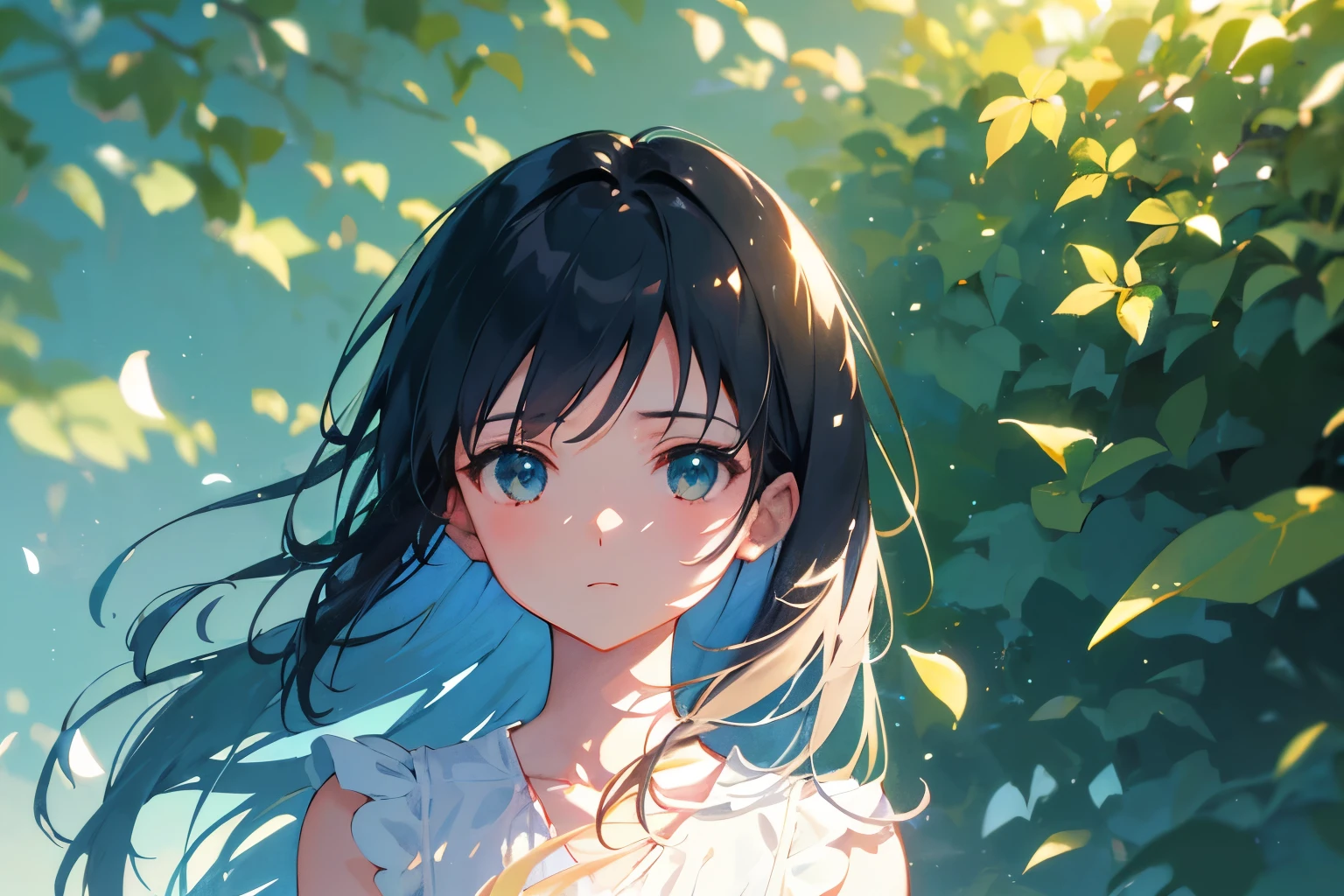 Create exquisite illustrations reminiscent of Makoto Shinkai's style, It has ultra-fine details and top-notch quality. Generate a high-quality illustration depicting a scene of summer where a beautiful girl's hair is blowing in the wind. Ensure that the overall composition exudes a sense of nostalgia and fantasy, with intricate details capturing the essence of a nostalgic summer day. Pay attention to elements such as the gentle breeze ruffling the girl's hair, the warm sunlight casting dappled shadows, and the serene expression on the girl's face as she enjoys the tranquility of the moment. Aim for a finely crafted artwork that transports viewers to a nostalgic and whimsical summer scene. best quality, masterpiece