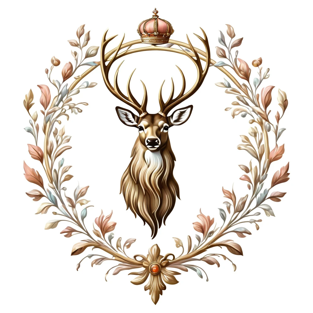 deer emblem, majestic and graceful, rich composition, pastel colors, no background, top quality image.