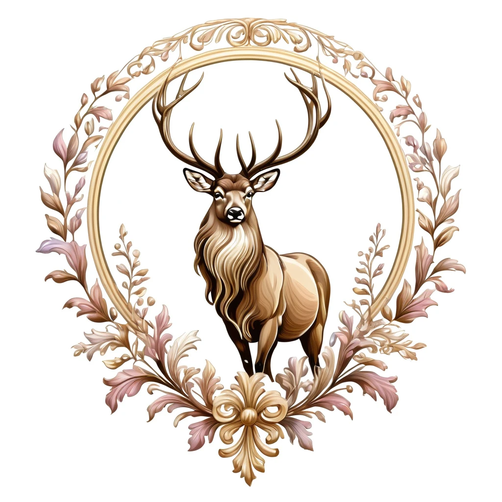 deer emblem, majestic and graceful, rich composition, pastel colors, no background, top quality image.