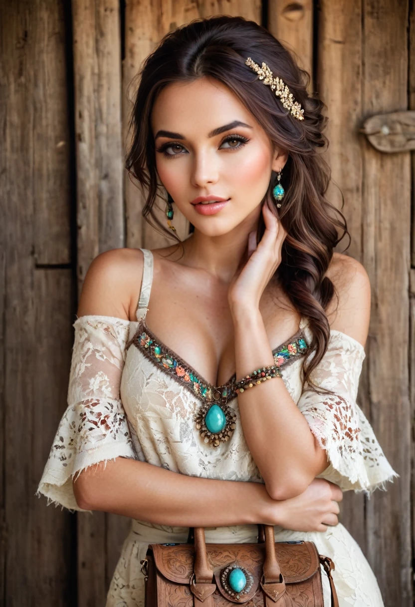 Beautiful woman, beautiful style ,Rustic style, accessories 
