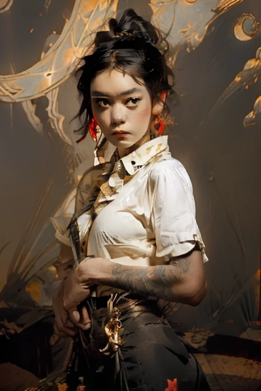 ankymoore, Ascending view, 1rapper with scary hair and tattoos., White and red sexy clothes(camel toe), Graffiti background, (masterpiece), (la Best Quality:1.2), absurdities, intricate details, Flores, leaves, property,black fur fused with platinum and gold, of girl, beautiful visible pubic area., pink pesos, visible small breasts, Water pond in the garden., tatuajes de mandalas y Flores en el cuerpo desnudo, old floating clock, lamplight, flashlight. black fur, hair elastics, wince, long eyelashes, solid circle eyes, fake animal ears, light smile, ear blush, canine, necessary, Surrealism, drop shadow, anáglifo, stereogram, tachi-e, to throw, atmospheric perspective, 8K, super detail, Best Quality