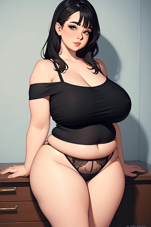 adult MILF, Solo, off shoulder tank top, panties, obese, overweight, BBW, big belly, wide waist