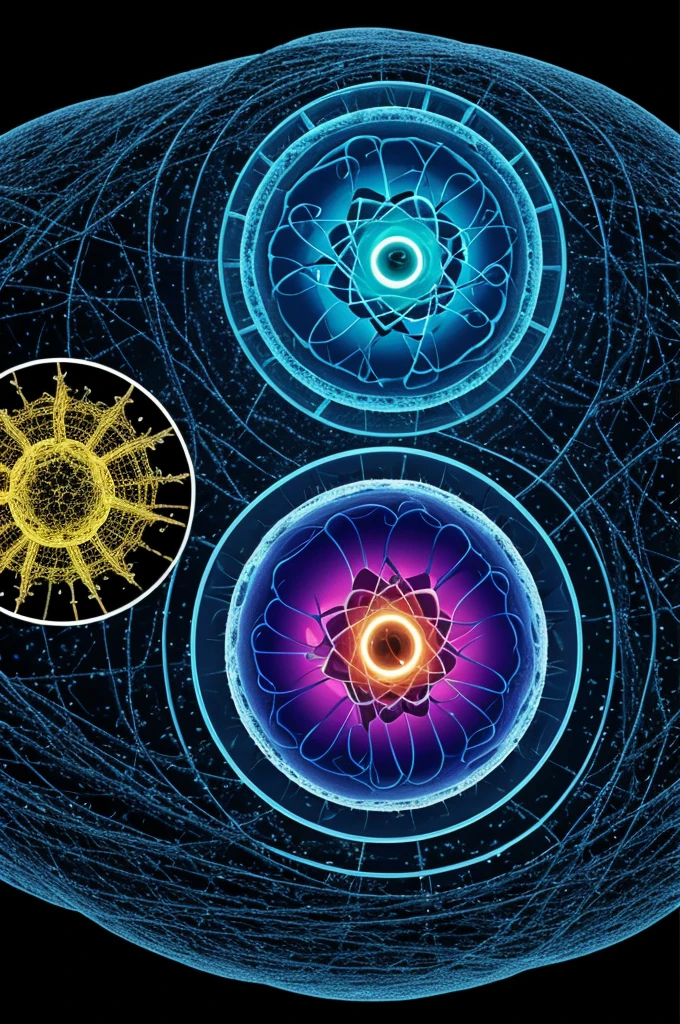 Create an image of a cell, Atom, bacteria and viruses on a scale from smallest to largest