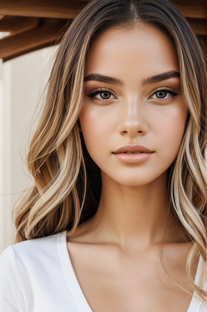 Girl with beautiful, full lips and white