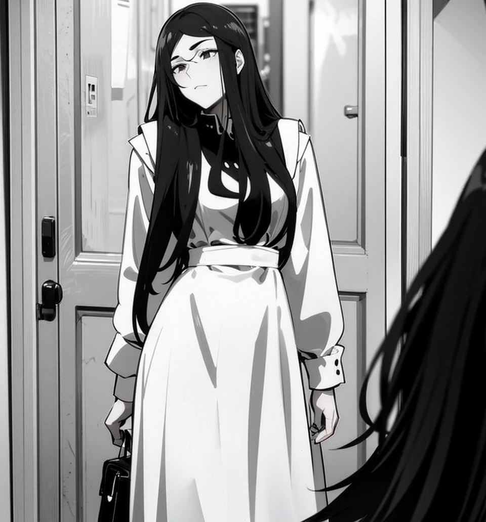 sleeveless, with hair down