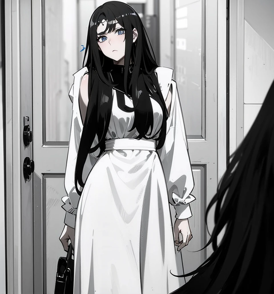sleeveless, with hair down