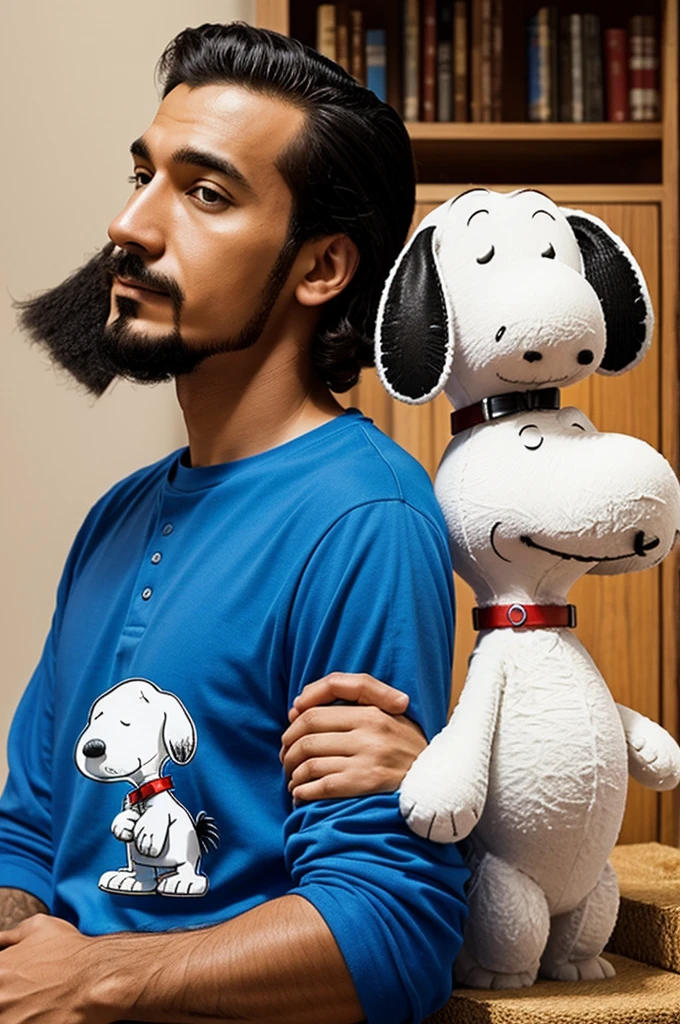Mascote em estilo cartoon 3D para a loja online de camisetas Estampas IArte, com um esquema de cores de #FEFED8, #FC9E61, #60D1E4, e um fundo completamente preto.
He is sitting cross-legged on the floor.